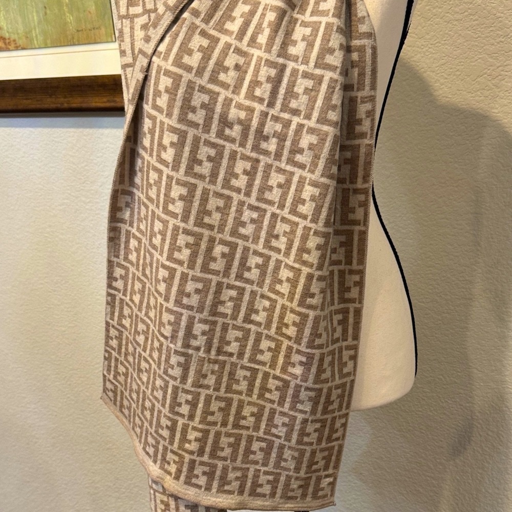 Authentic Fendi Taupe Monogrammed Scarf - Picture 5 of 12